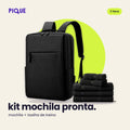 Kit Mochila Pronta: mochila preta impermeável e toalhas pretas de algodão, fotos reais