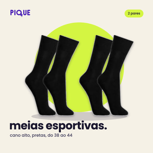 Kit com 2 pares de meias esportivas pretas de cano alto
